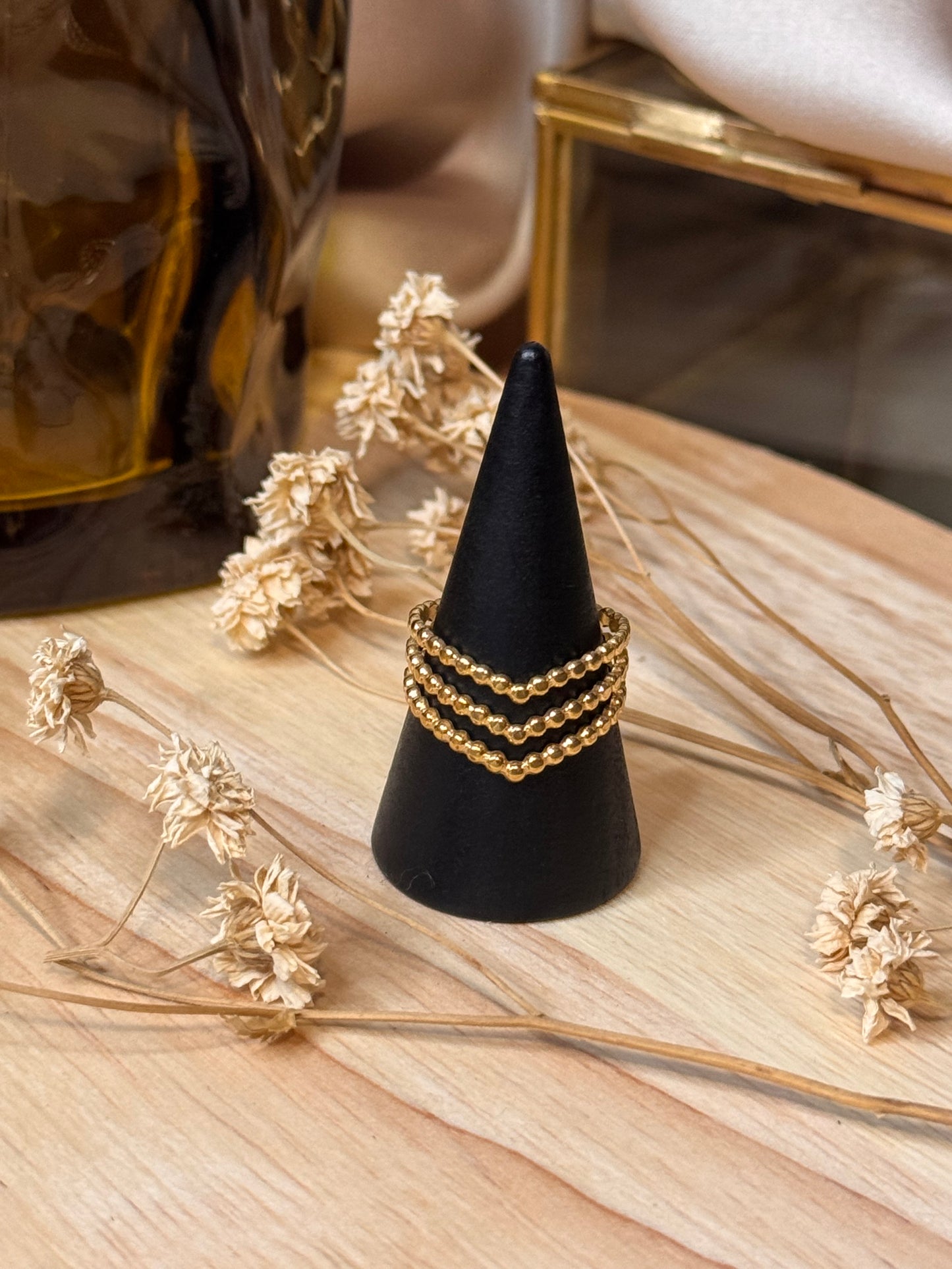 57. Coeur d'or - Bague Ajustable en Acier Inoxydable – Design Cœur Élégant