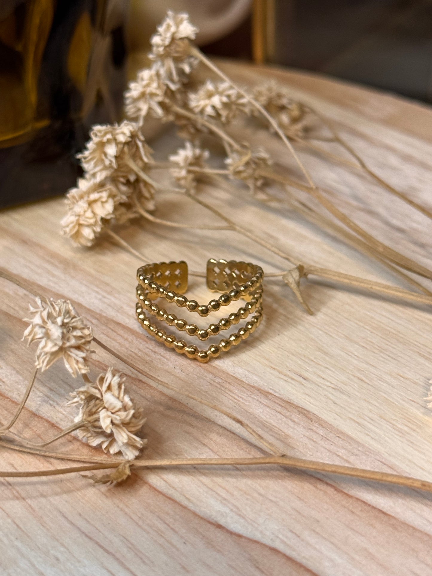 57. Coeur d'or - Bague Ajustable en Acier Inoxydable – Design Cœur Élégant