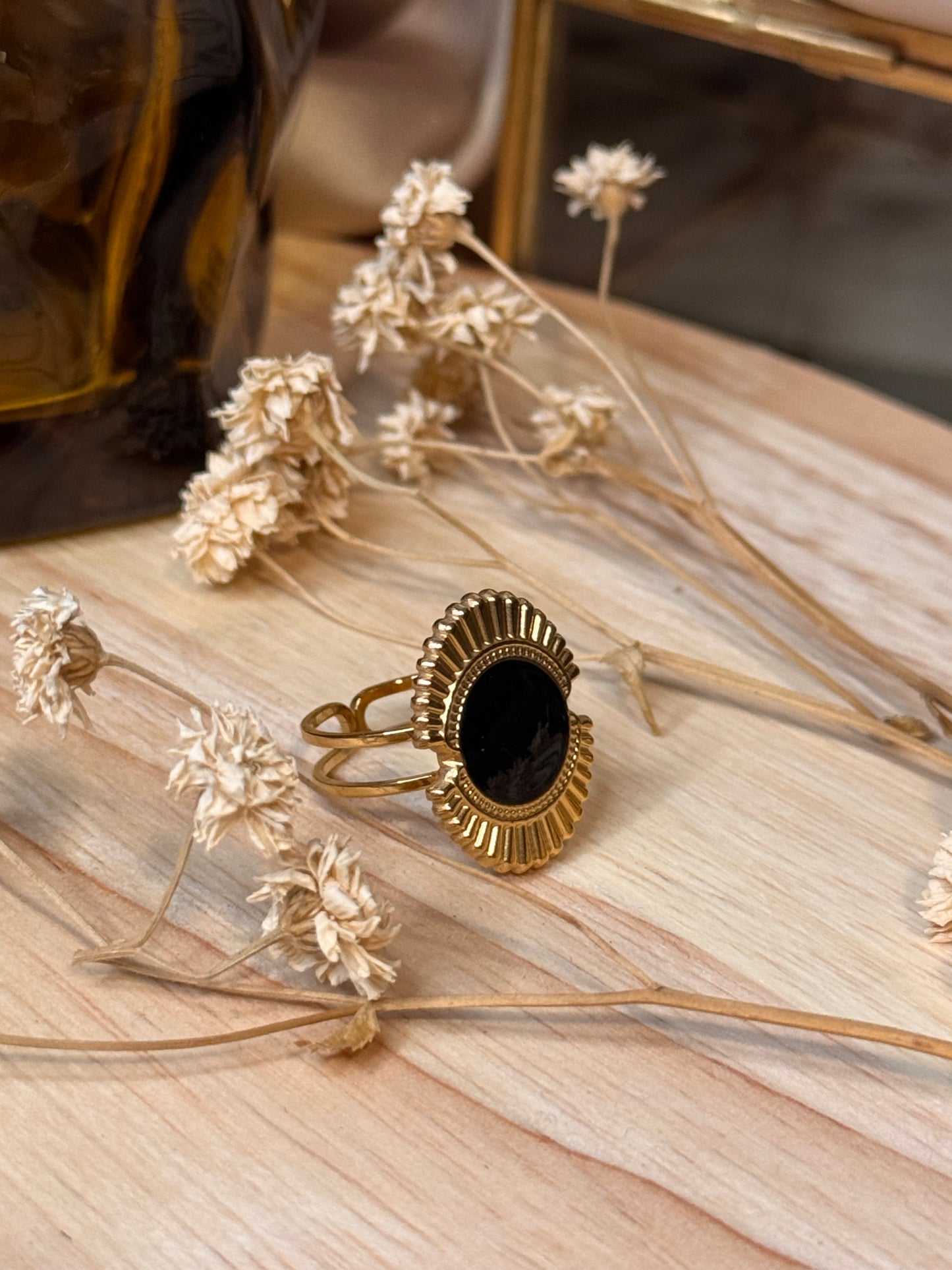 51. Soléa - Bague Ajustable en Acier Inoxydable – Éclat Solaire et Mystère