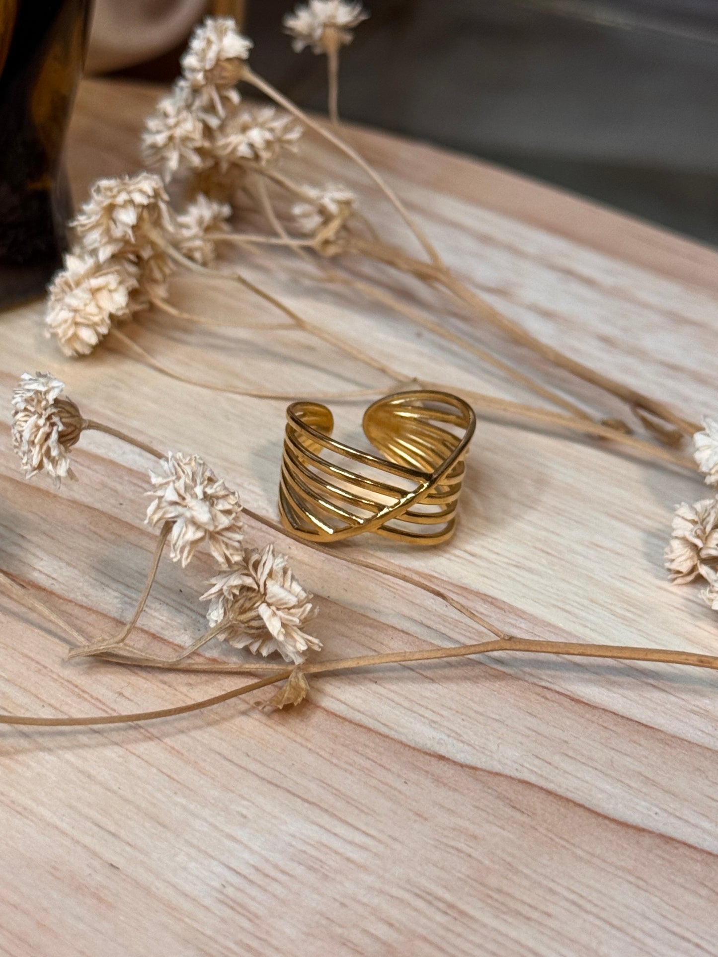 50. Géometrica - Bague Ajustable en Acier Inoxydable – Design Graphique et Élégant