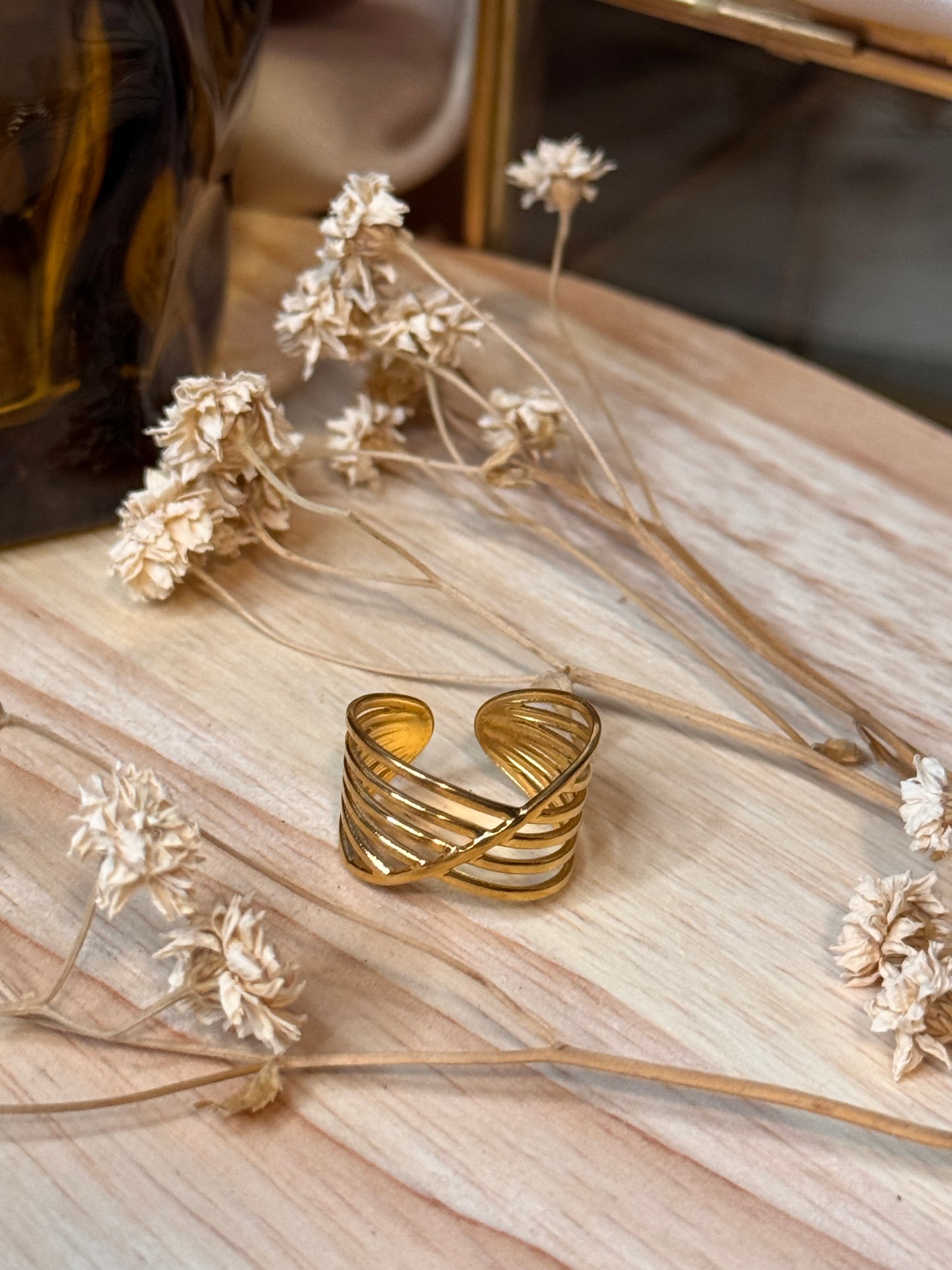 50. Géometrica - Bague Ajustable en Acier Inoxydable – Design Graphique et Élégant