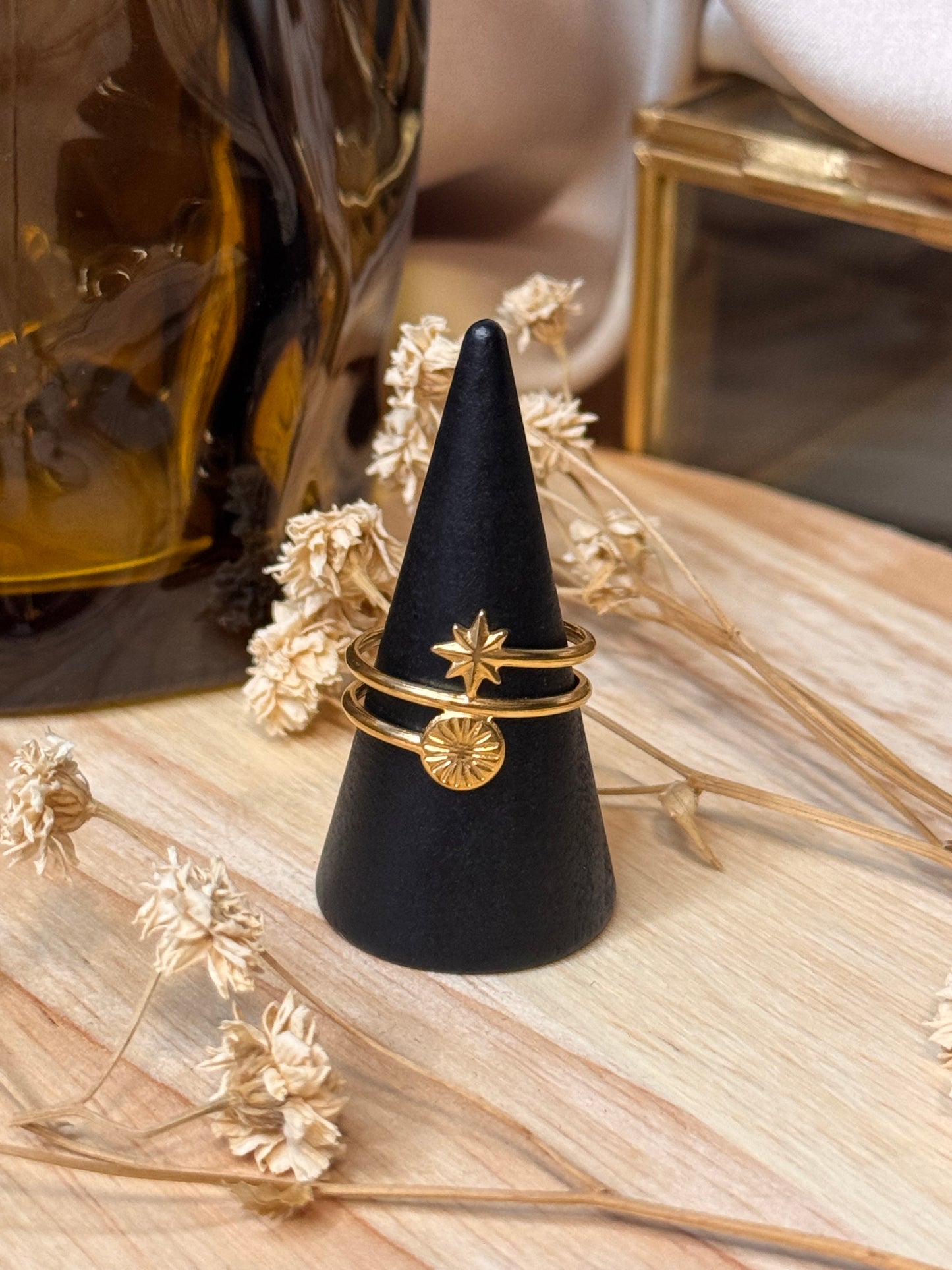 44. Astéria - Bague Ajustable en Acier Inoxydable – Enlacement Céleste