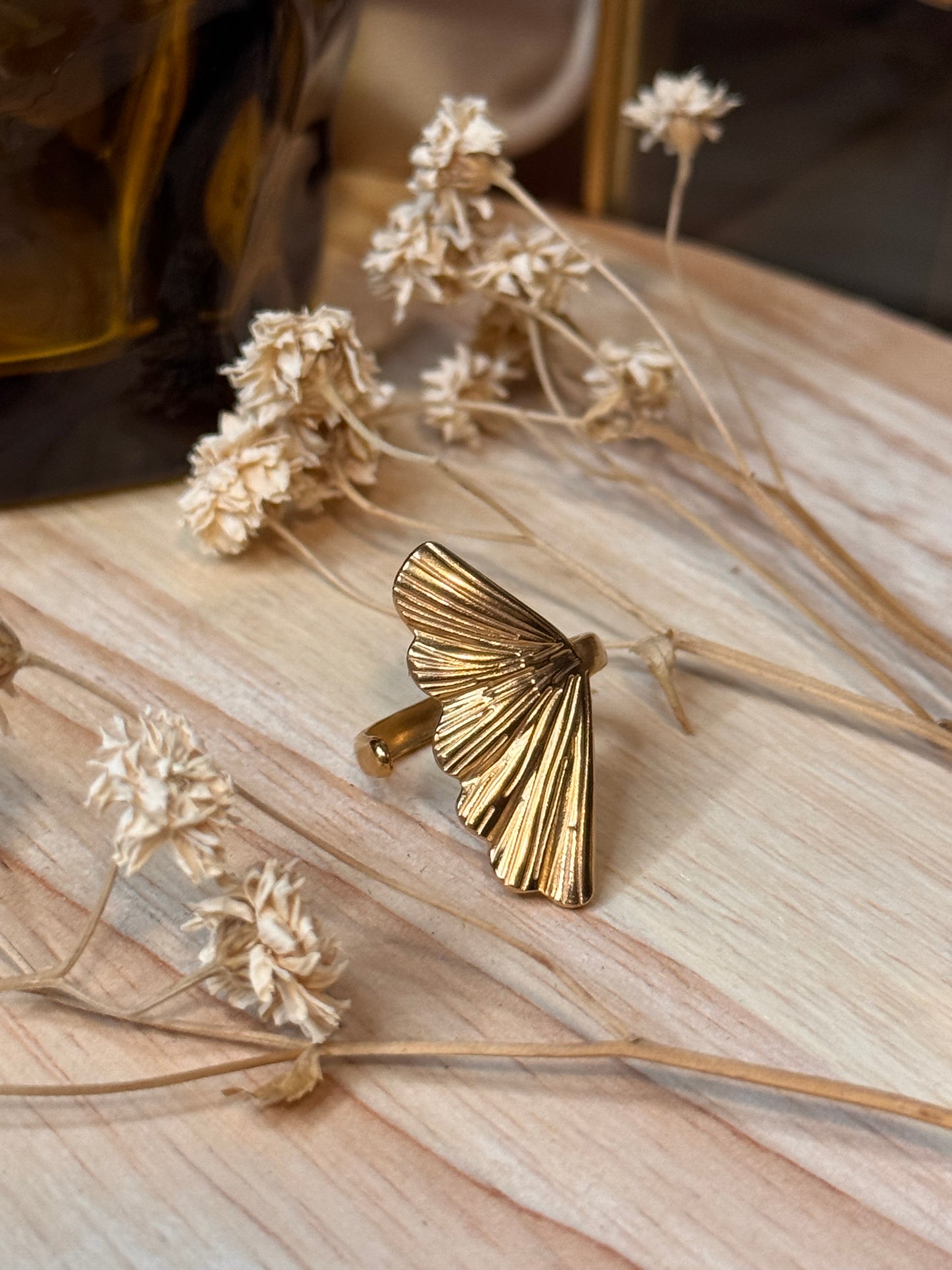 52. Ginkora - Bague Ajustable en Acier Inoxydable – Délicatesse et Symbolisme