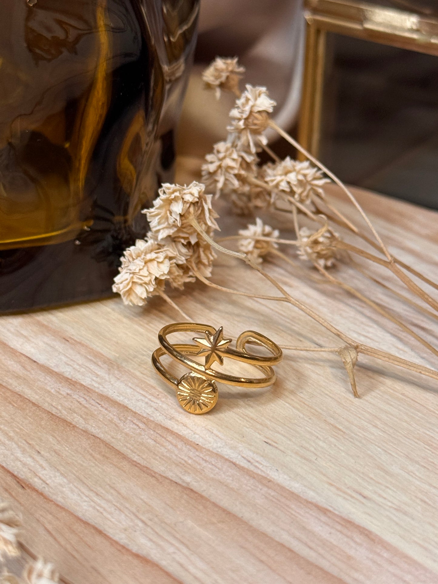 44. Astéria - Bague Ajustable en Acier Inoxydable – Enlacement Céleste