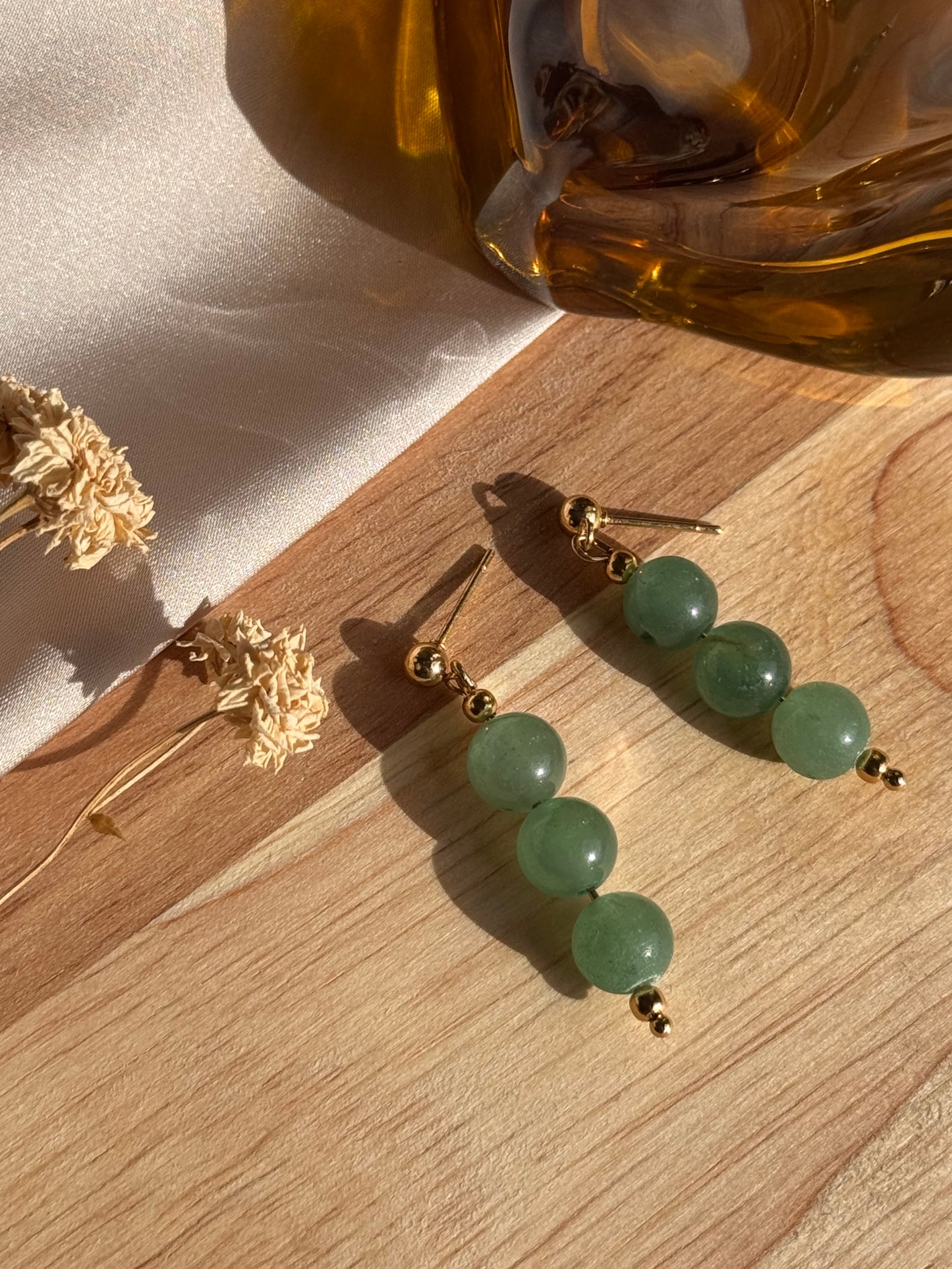 80. Veridelle - Boucles d'Oreilles Pendantes en Acier Inoxydable Doré avec Perles d'Aventurine