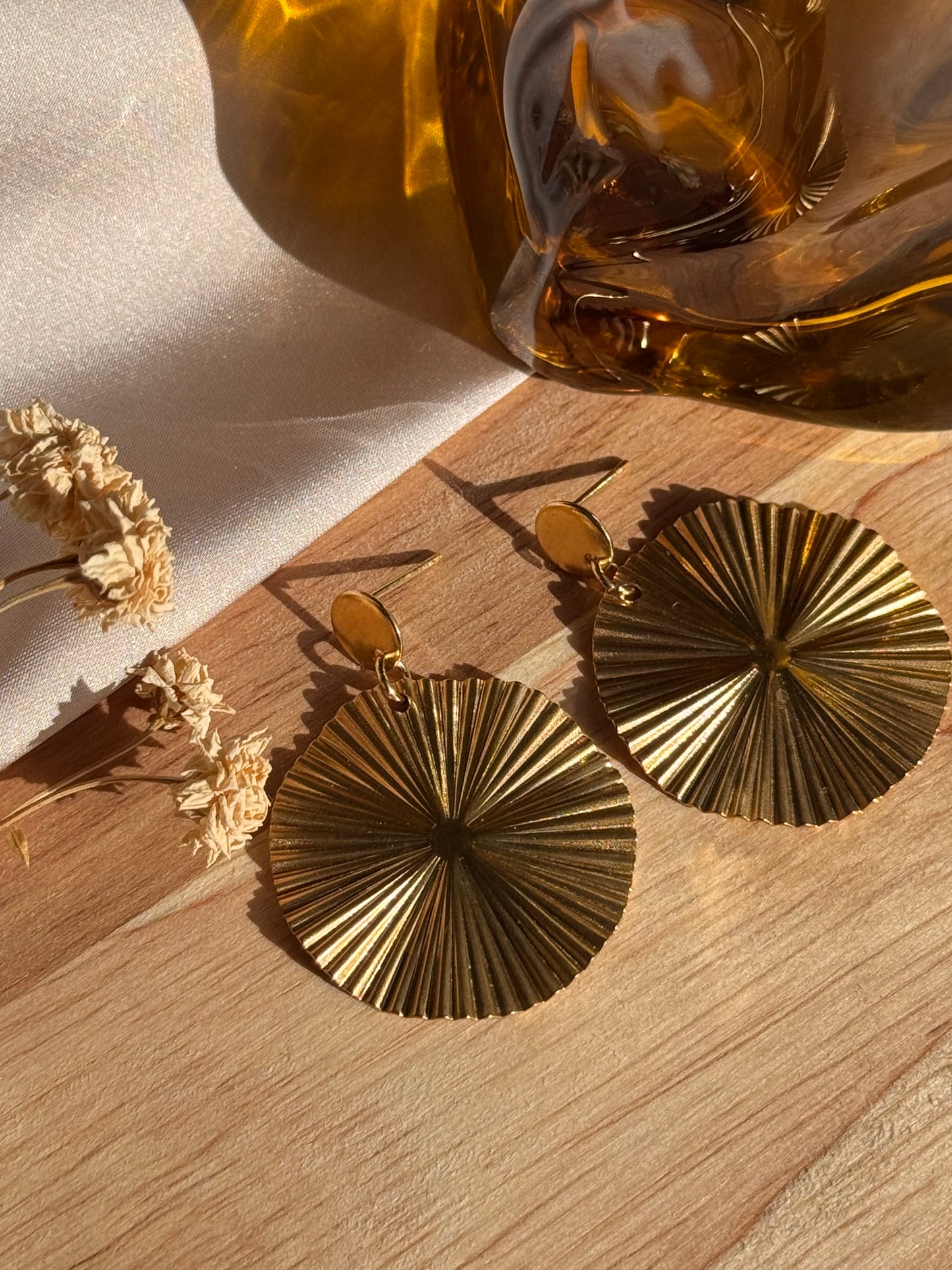 61.Celestia - Boucles d'Oreilles Pendantes en Acier Inoxydable Doré - Rond Texturé