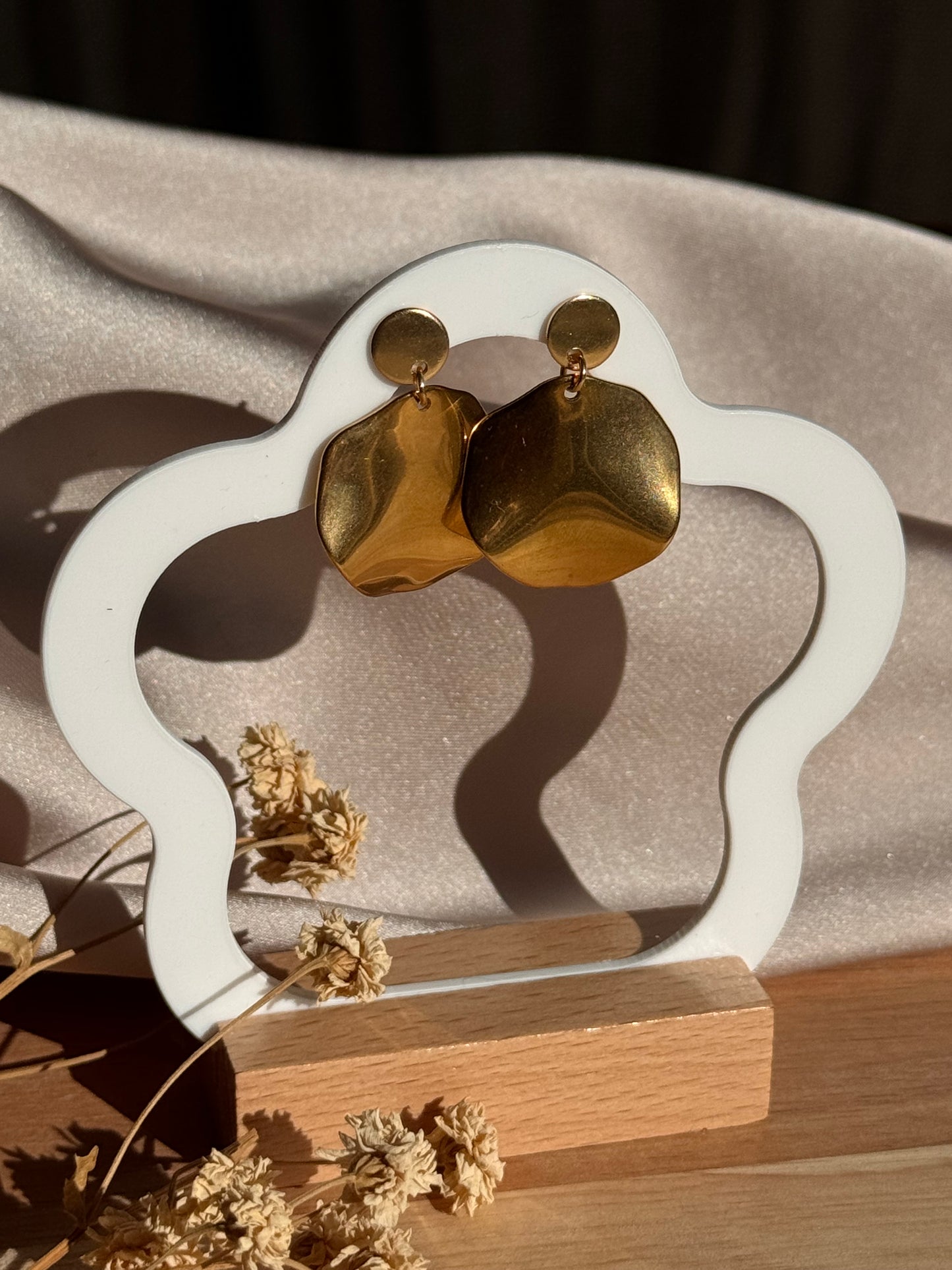 61.Celestia - Boucles d'Oreilles Pendantes en Acier Inoxydable Doré - Rond Texturé