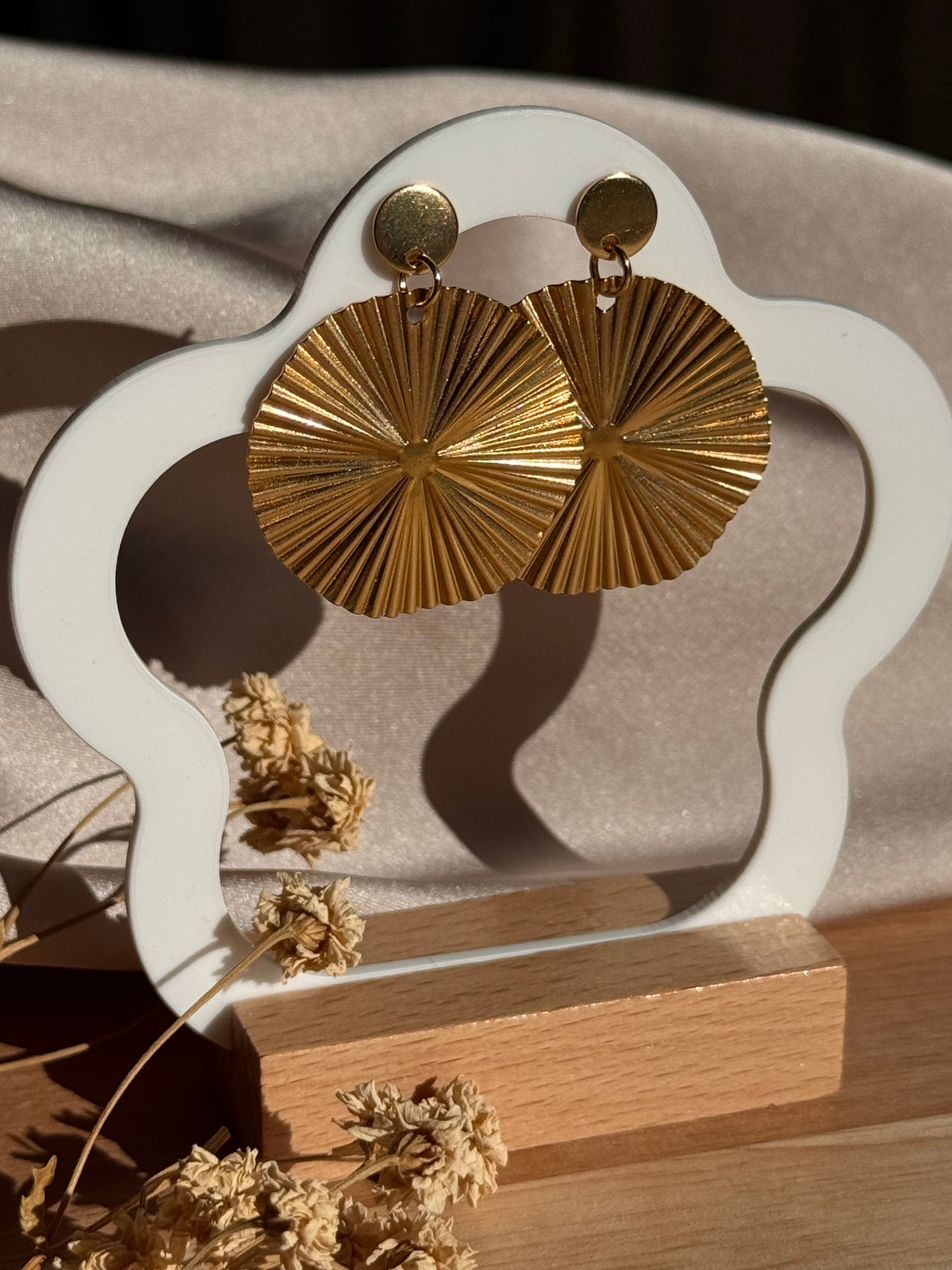61.Celestia - Boucles d'Oreilles Pendantes en Acier Inoxydable Doré - Rond Texturé