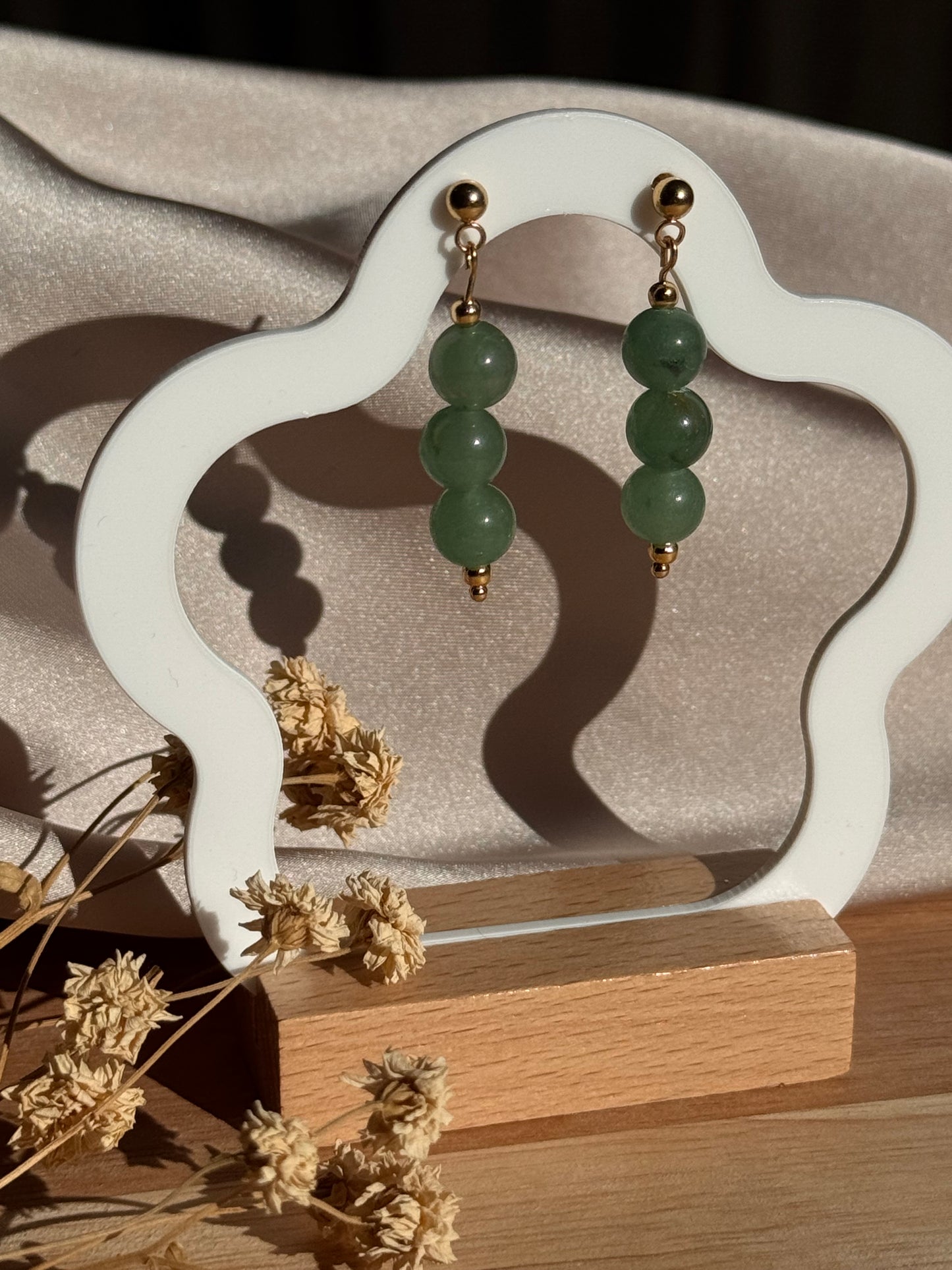 80. Veridelle - Boucles d'Oreilles Pendantes en Acier Inoxydable Doré avec Perles d'Aventurine