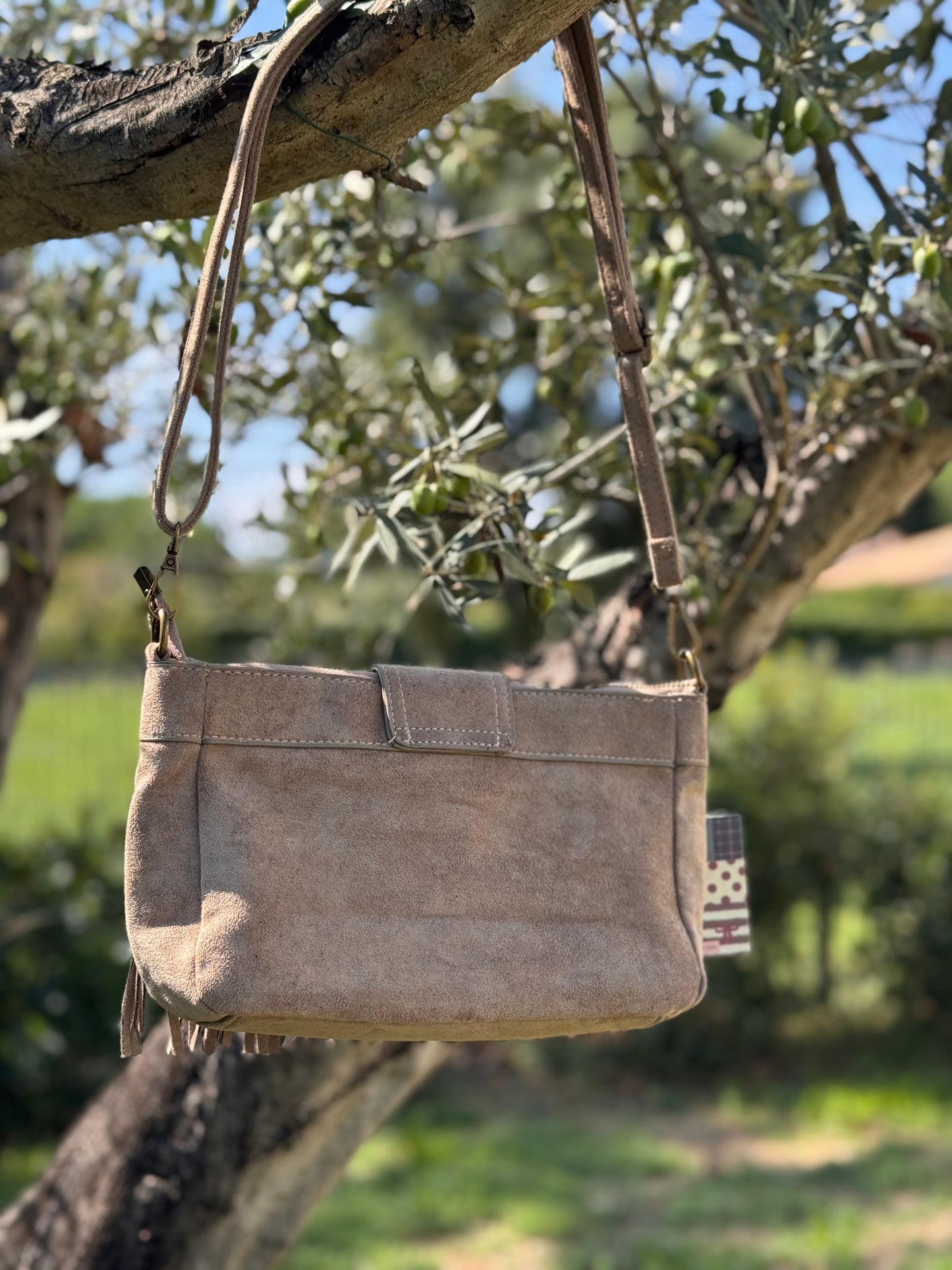Sac bandoulière bohème beige à franges