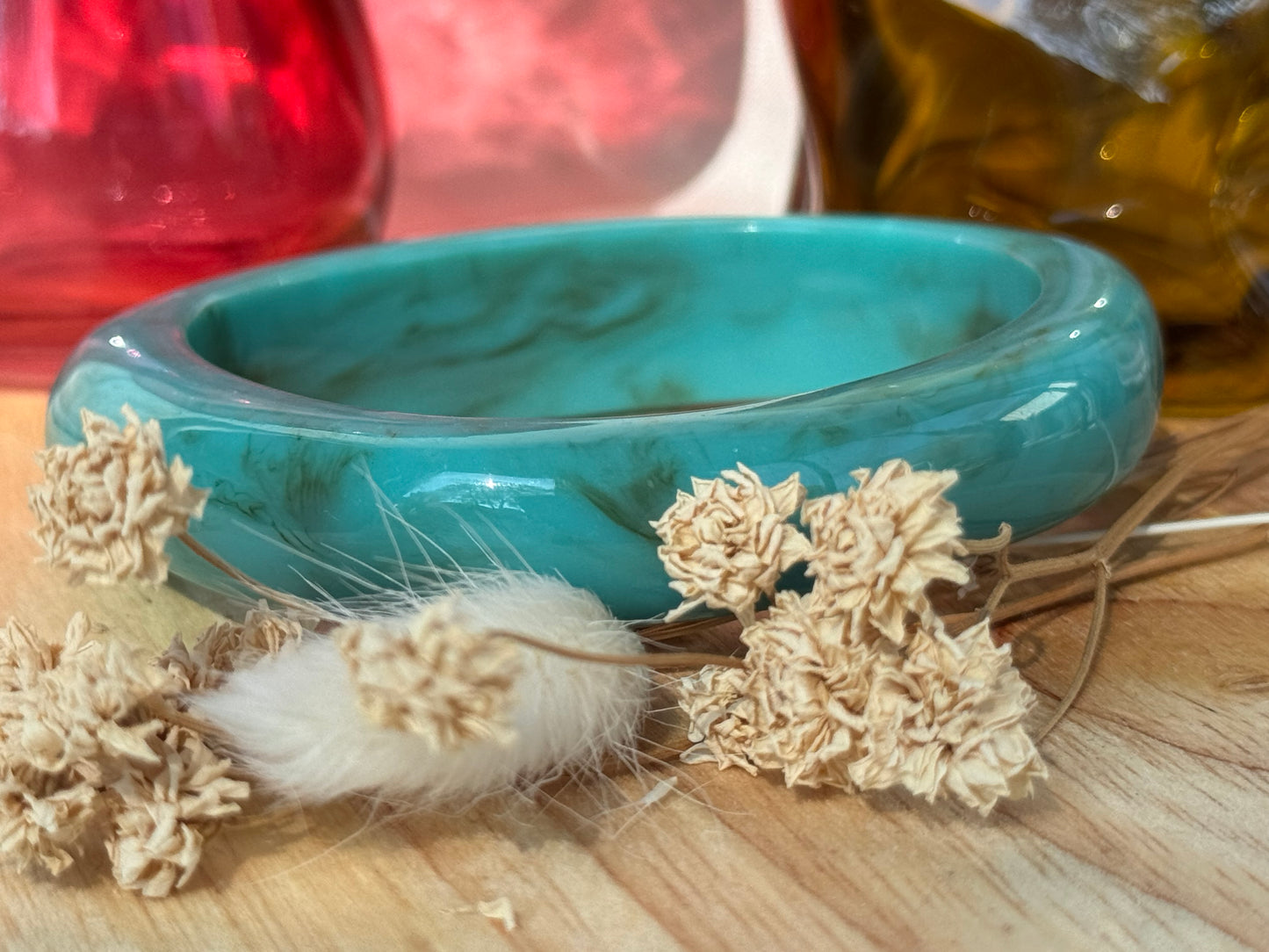 Bracelet jonc bleu turquoise marbré tendance en acrylique