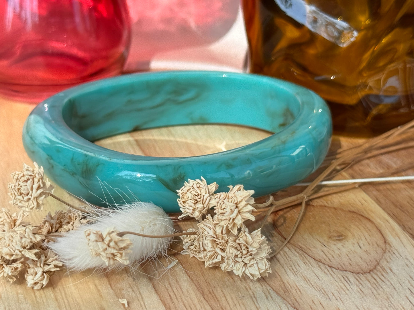 Bracelet jonc bleu turquoise marbré tendance en acrylique