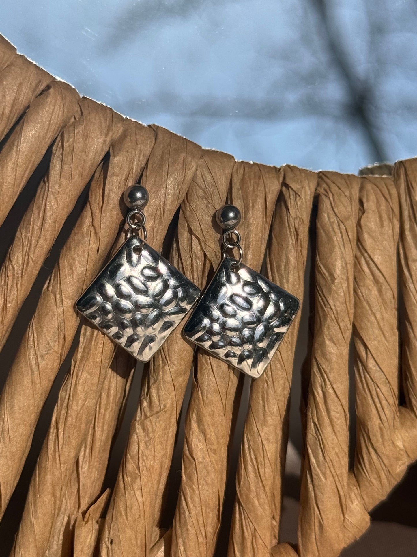 85 - Boucles d'Oreilles Pendantes en Acier Inoxydable argenté- Losange