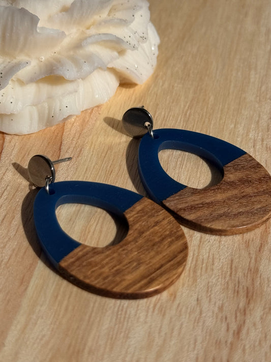 117. Riderwood - Boucles d'oreilles pendantes en acier inoxydable argenté bois et résine