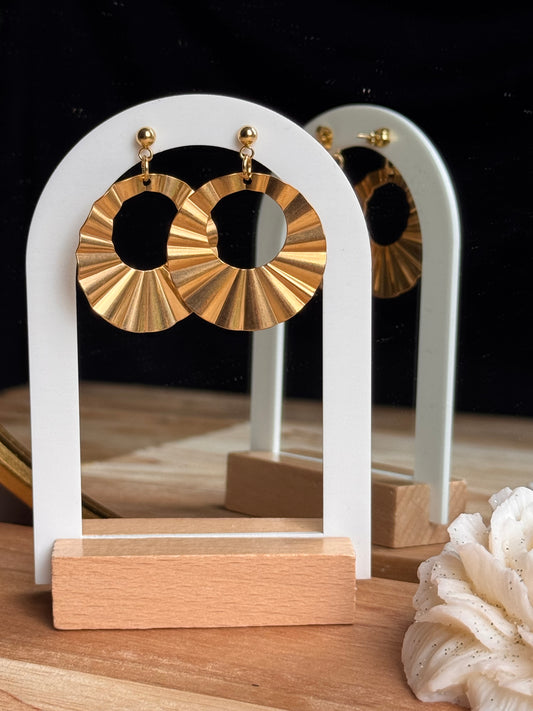 107.  Boucles d'Oreilles Pendantes en Acier Inoxydable Doré -