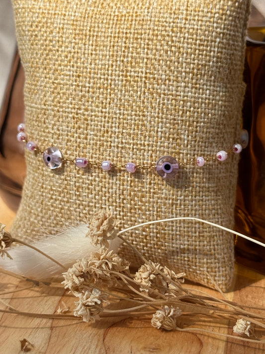 Bracelet violet Œil Protecteur en Acier Inoxydable – Élégance & Protection au Quotidien