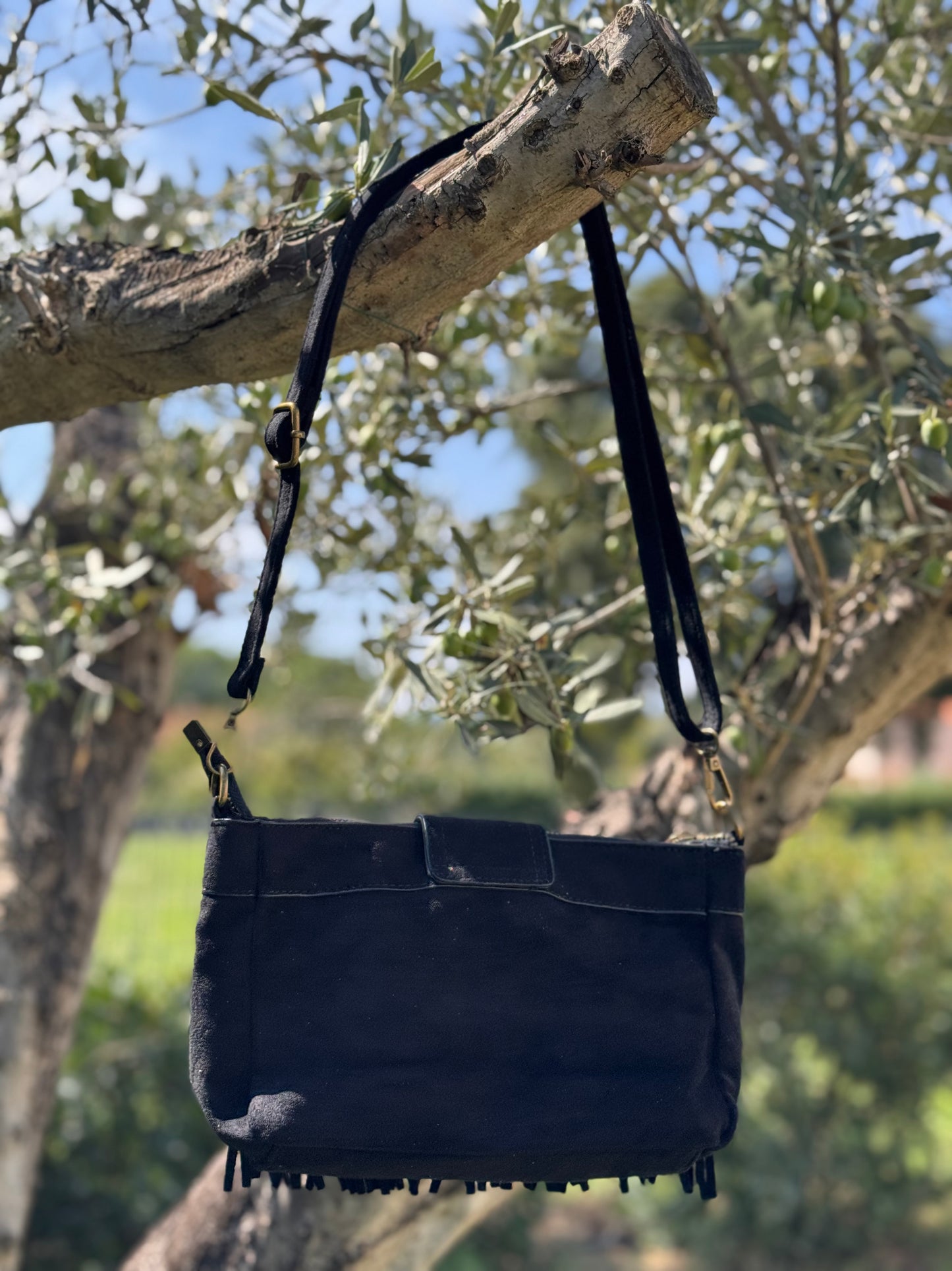 Sac bandoulière bohème noir à franges
