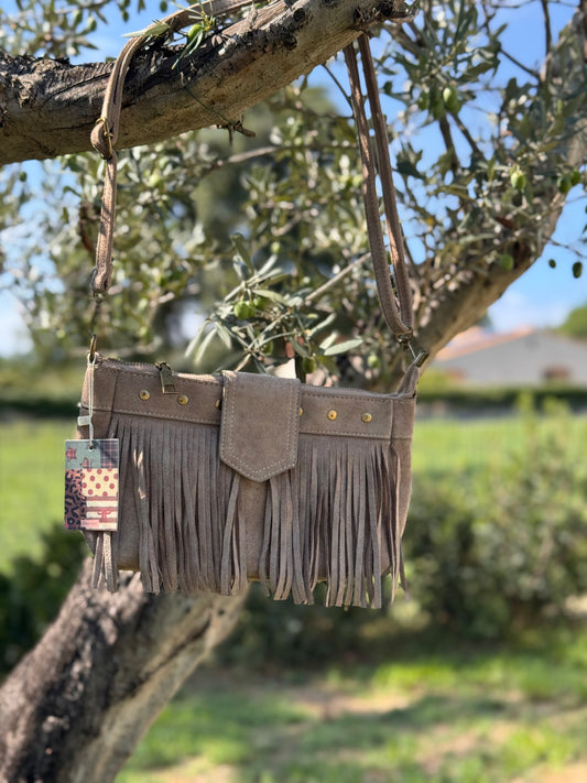 Sac bandoulière bohème beige à franges