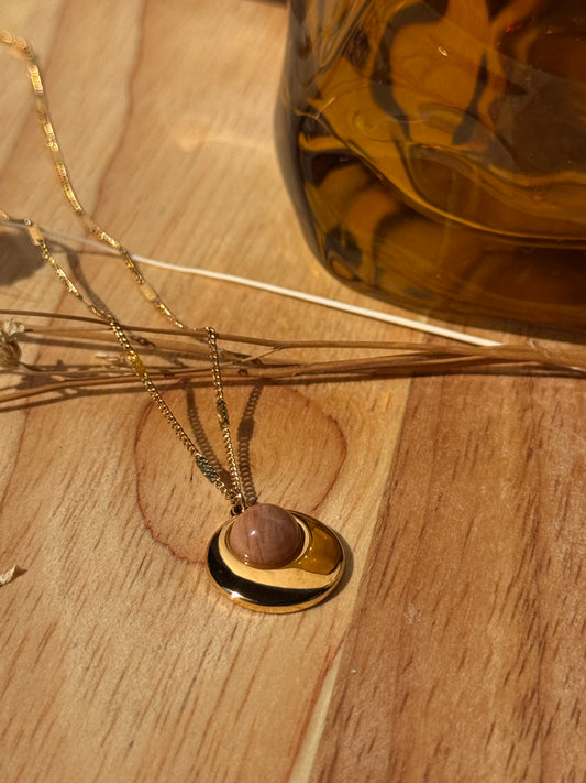 Collier doré pierre rose orangé – Acier inoxydable élégant