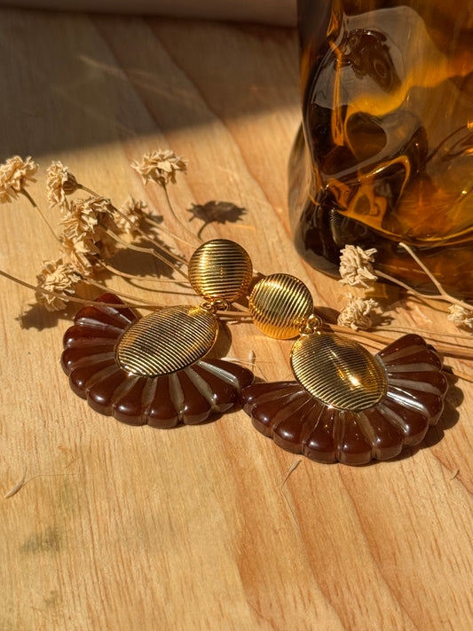 Boucles d’oreilles pendantes dorées et marron – Acier inoxydable chic