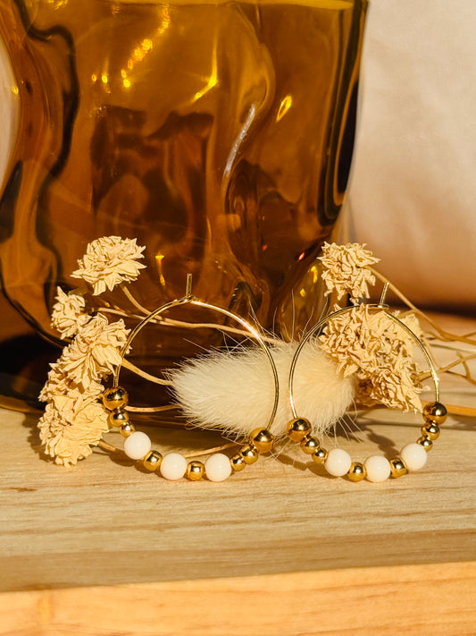 Boucles d’oreilles Albéa – Créoles en acier inoxydable & perles blanches