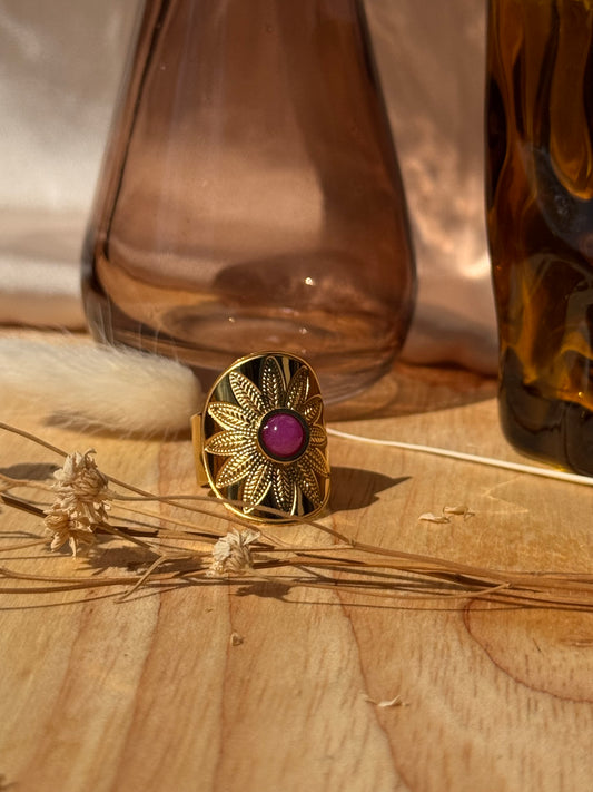 Bague "Soleil Améthyste" – Acier inoxydable doré & pierre violette
