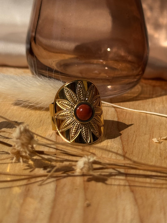 Bague "Soleil d’Ambre" – Acier inoxydable doré & pierre orangée