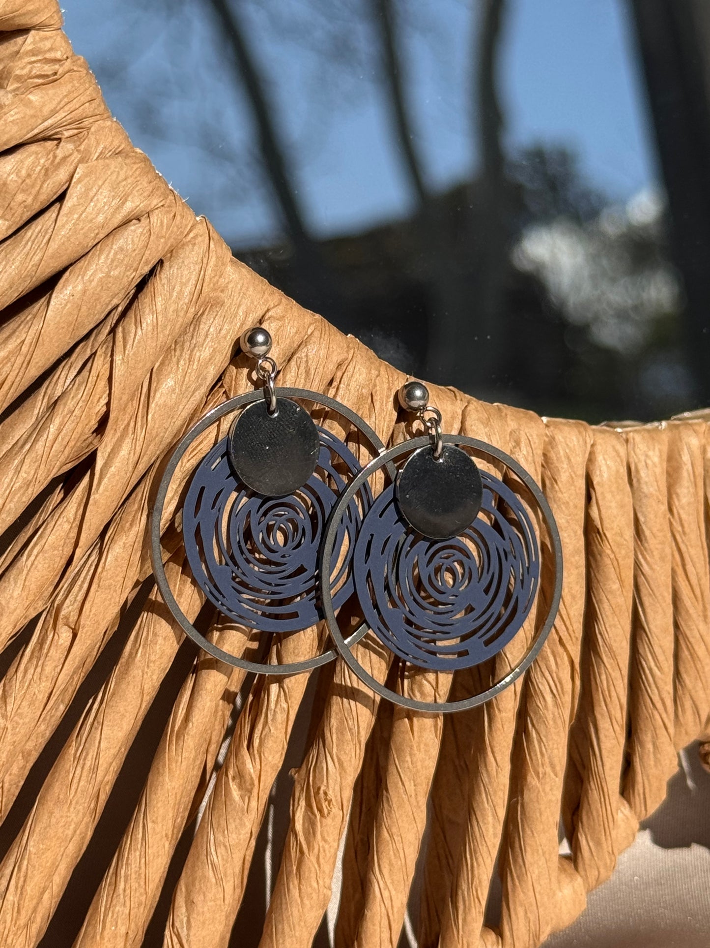 93.  Boucles d'Oreilles Pendantes en Acier Inoxydable Argenté - Cercle -