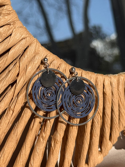 93.  Boucles d'Oreilles Pendantes en Acier Inoxydable Argenté - Cercle -