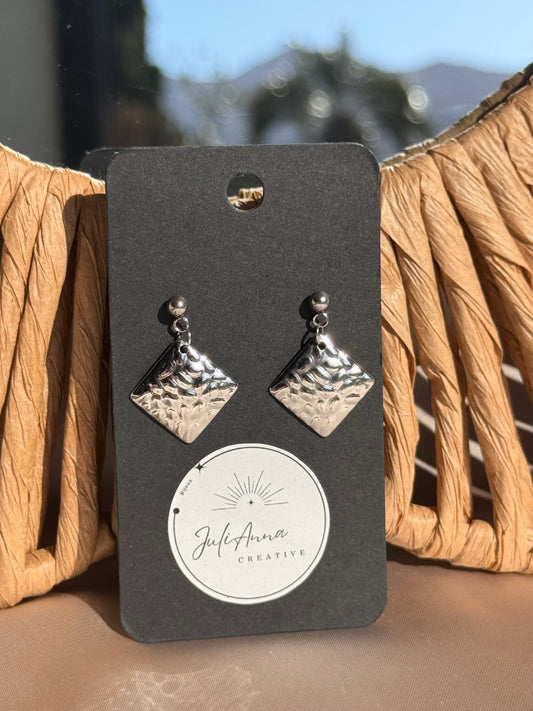 85 - Boucles d'Oreilles Pendantes en Acier Inoxydable argenté- Losange